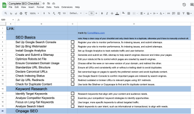 Free Comprehensive SEO Checklist Template Excel