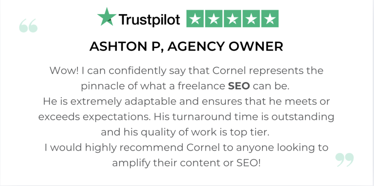 Wow! I can confidently say that Cornel represents the pinnacle of what a freelance SEO and writer can be. He is extremely adaptable and ensures that he meets or exceeds expectations. His turnaround time is outstanding and his quality of work is top tier. I would highly recommend Cornel to anyone looking to amplify their content or SEO!